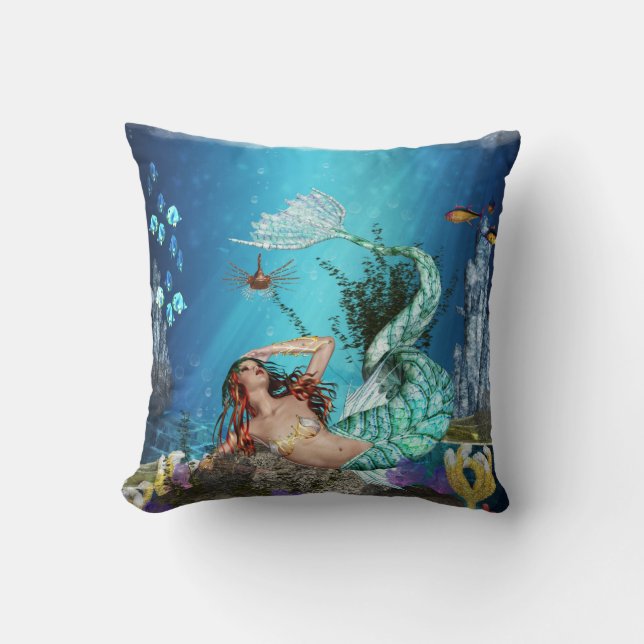 Coussin Sirène d'imaginaire avec le carreau de polyester (Recto)