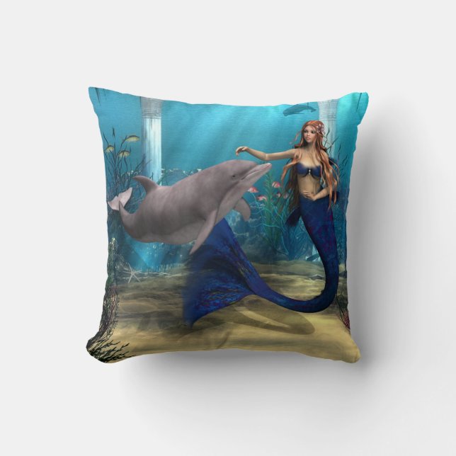 Coussin Sirène et dauphin (Recto)