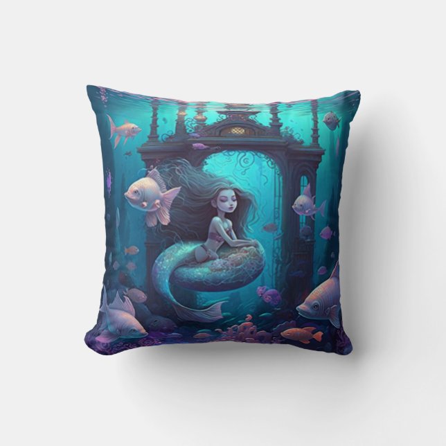 Coussin Sirène nager avec le poisson mignon pilon jetez (Recto)