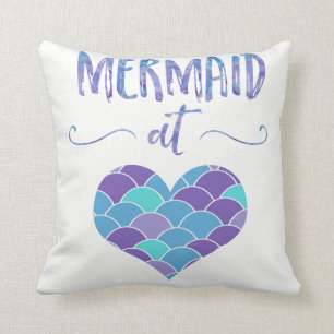 Coussin Sirène pourpre et turquoise mignonne au carreau d
