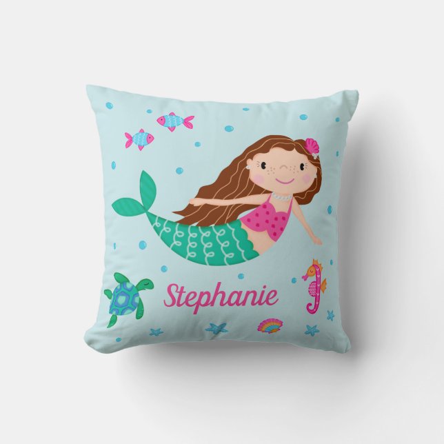 Coussin Sirène Sous La Mer Bleu Personnalisé (Recto)