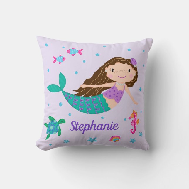 Coussin Sirène Sous La Mer Personalisé Violet (Recto)
