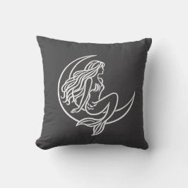 Coussin Sirène sur croissant de lune (dessin au trait blan