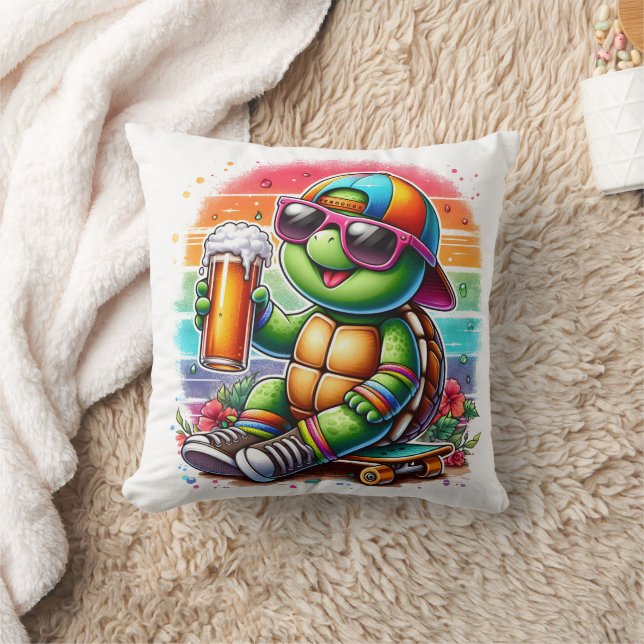 Coussin Skate de tortue sirotant un verre à l'extérieur (Couverture)