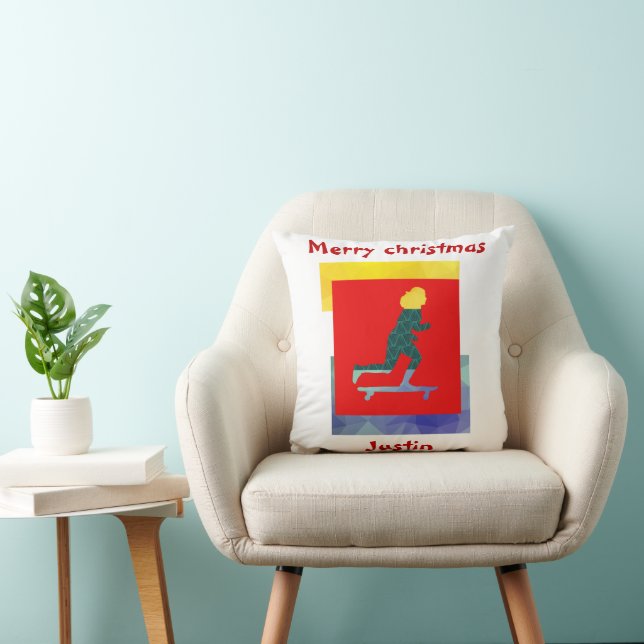 Coussin skateboard cadeau de noël, nom personnalisé (Chaise)