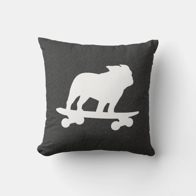 Coussin Skateboard English Bulldog Silhouette (Recto)