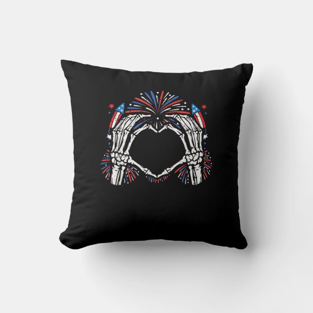 Coussin Skeleton Hand Heart USA Patriotic American (Recto)