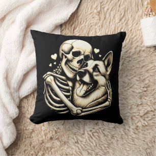 Coussin Skeleton serrant chien Halloween berger allemand