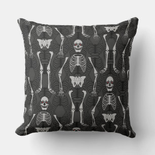 Coussin Skeletons d'Halloween noir et blanc