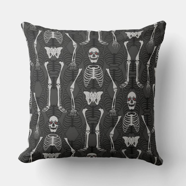 Coussin Skeletons d'Halloween noir et blanc (Recto)