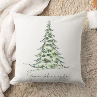 Coussin Sketch Pine sapin de Noël Nom du script minimal