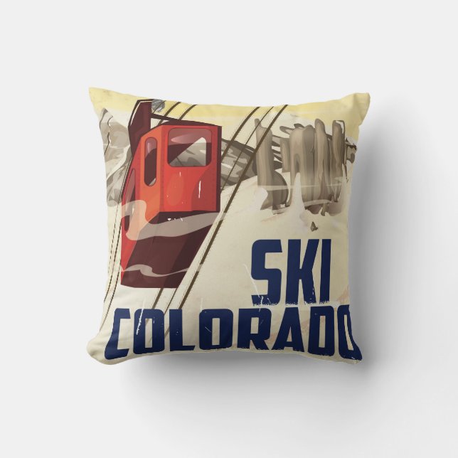 Coussin Ski ! Affiche de voyage vintage du Colorado (Recto)