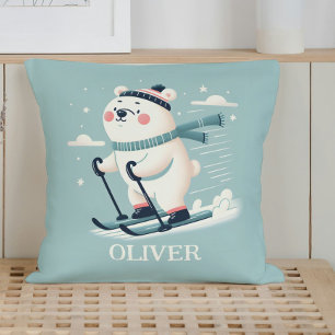 Coussin Ski de fantaisie Ours polaire mignon Personnalisé