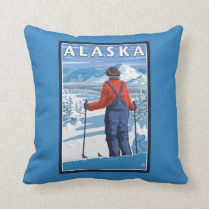 Coussin Ski en affiche de Vintage voyage de l'Alaska