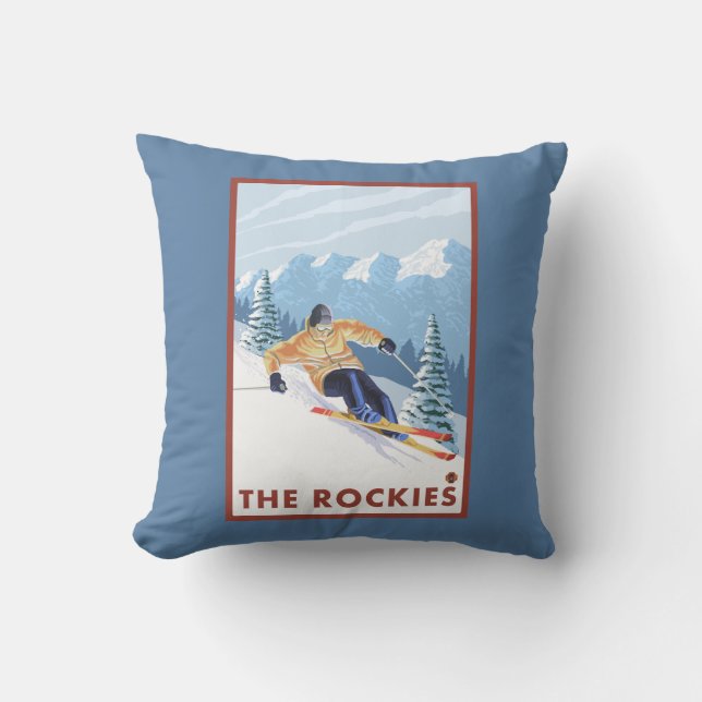 Coussin Skieur de neige de Downhhill - les Rocheuses (Recto)