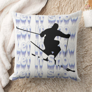 Coussin Skieur décoratif neige tombante