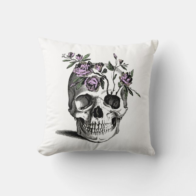 Coussin Skull and Pink Flower (Recto)