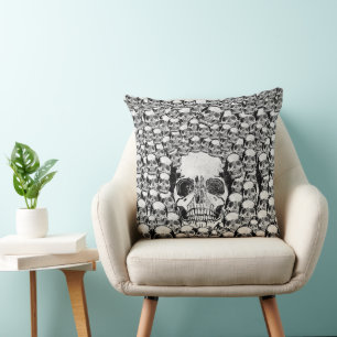 COUSSIN SKULLS MORT MORT SKELETON NOIR BLANC NOIR