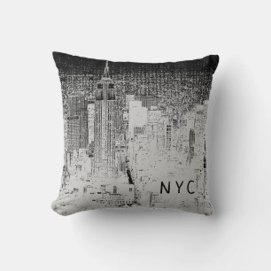 Coussin Skyline de New York   NYC   Gris et noir