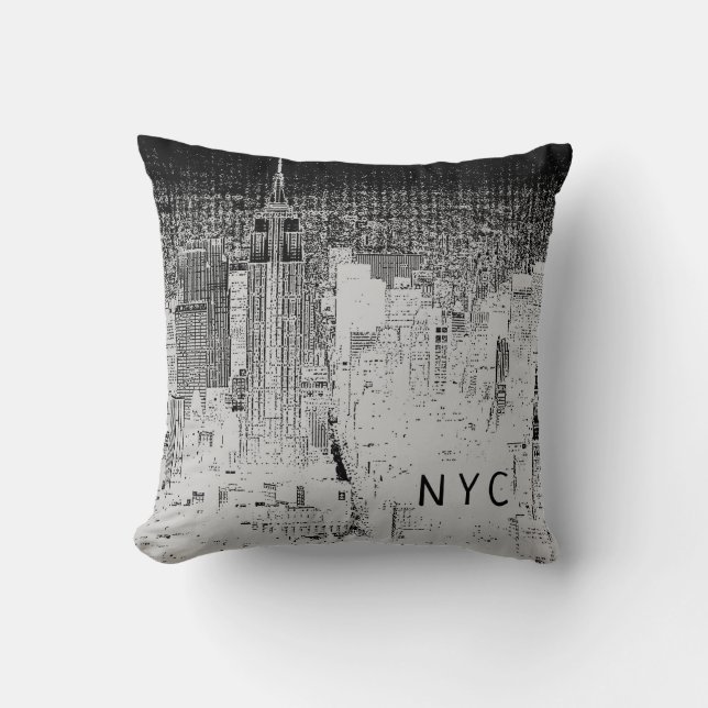 Coussin Skyline de New York | NYC | Gris et noir (Recto)