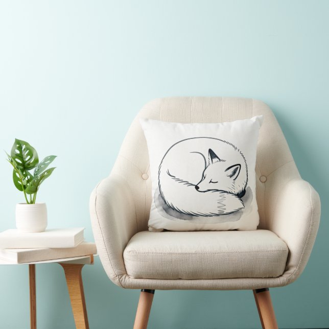 Coussin Sleeping Fox Throw Pillow | Cozy Animal Home Decor (Chaise)