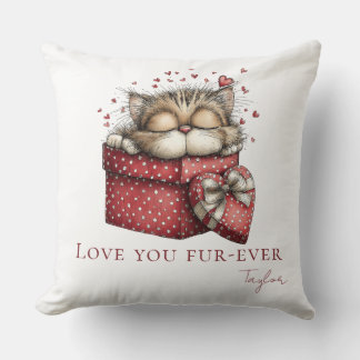 Coussin Sleeping Kitten Love You Fur-Ever Throw Pillow