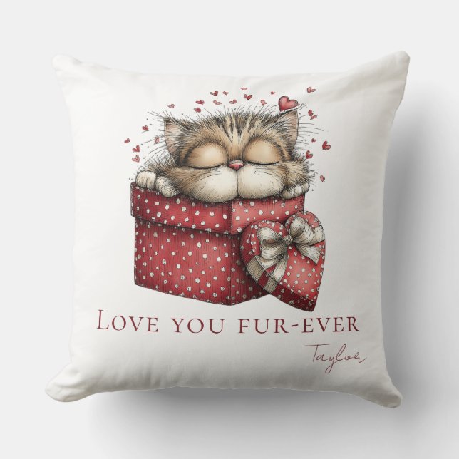 Coussin Sleeping Kitten Love You Fur-Ever Throw Pillow (Recto)