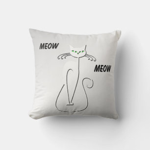 Coussin Slinky Black Cat Meow Meow Green Eyes sur argent