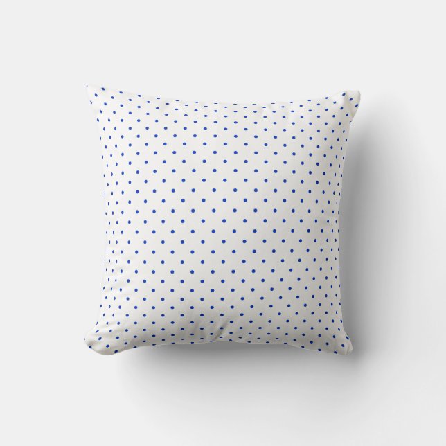 Coussin Small Cobalt Blue Polkadots on White Throw Pillow (Recto)