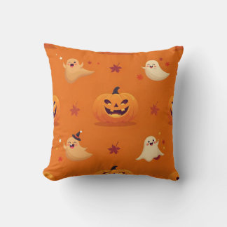 Coussin Smiling Pumpkin & Ghost Casual Pattern Pillow on B