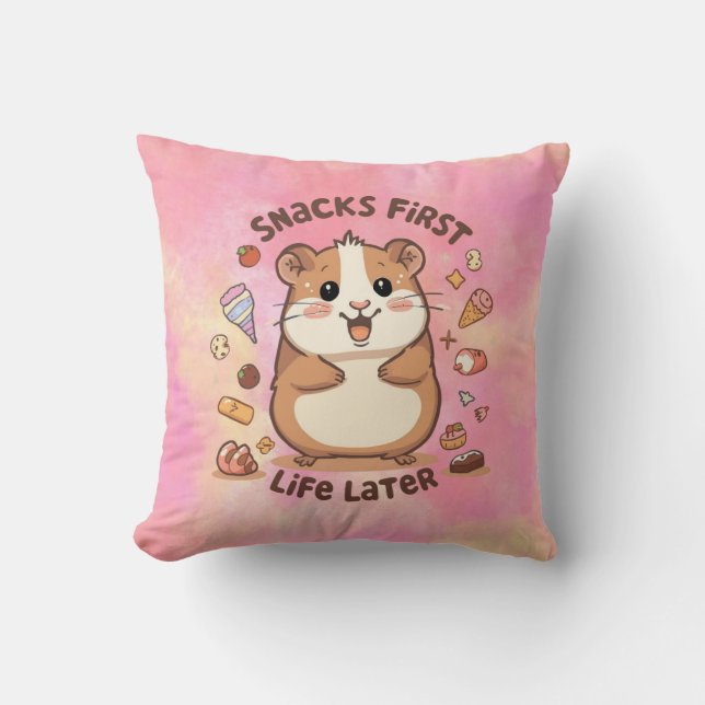 Coussin Snack First, Life Later Pillow – Funny Cozy Quote  (Recto)