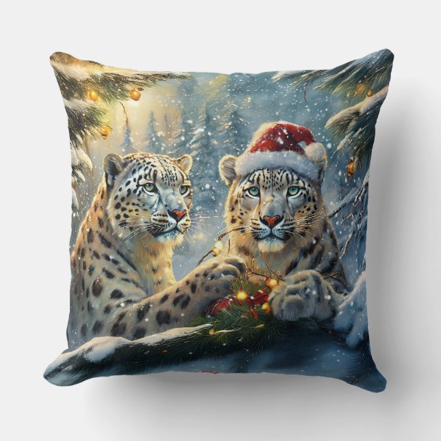 Coussin Snow Leopards Holiday Design par Rich AMeN Gill (Recto)
