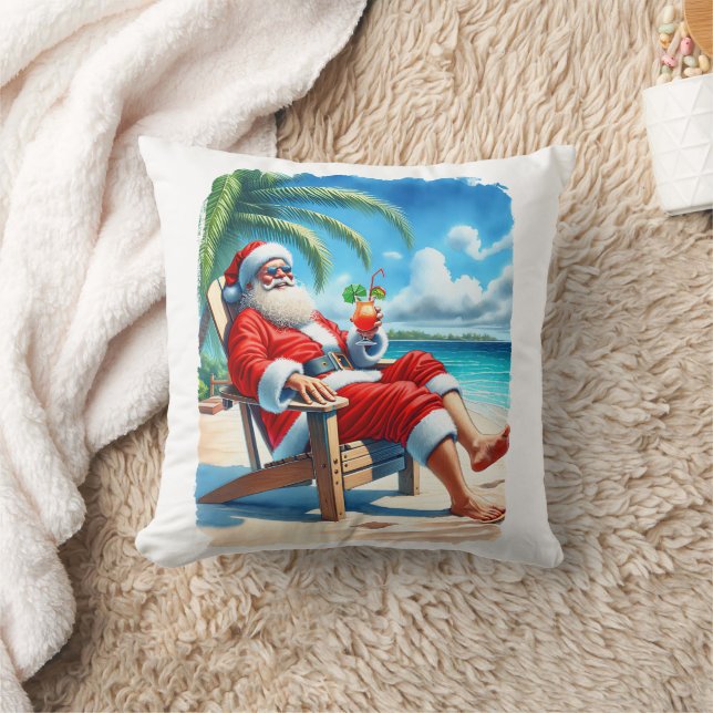 Coussin Snowbird Père Noël Savourez un cocktail sur la pla (Couverture)