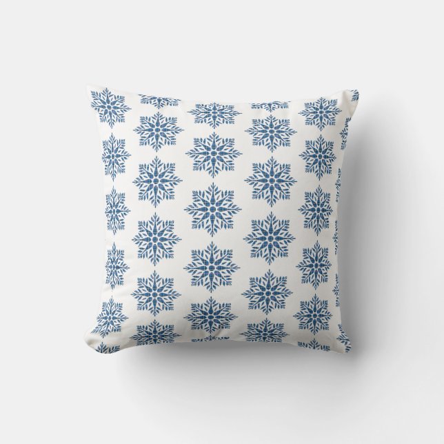 Coussin Snowflake Plaid Pattern Blue Holiday (Recto)