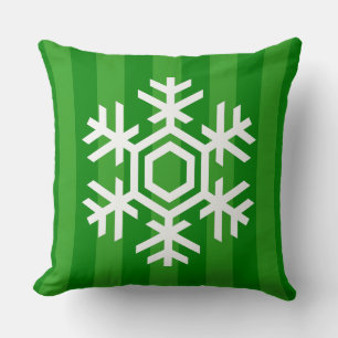 Coussin Snowflake rouge et vert classique et élégant