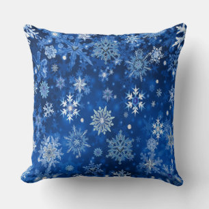 Coussin Snowflakes de Noël Bleu et argent