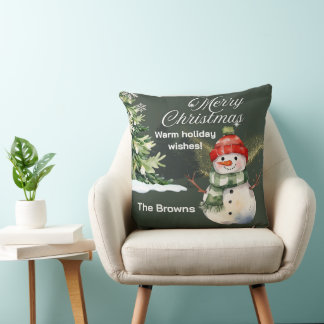 Coussin Snowman and Sparkling Tree Christmas Scene