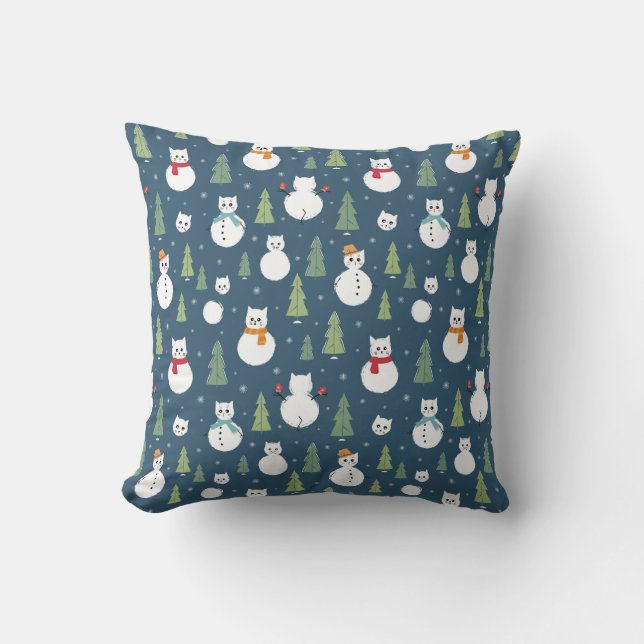Coussin Snowman Cats Motif de vacances (Recto)