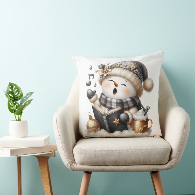 Coussin Snowman chantant noir et or (Chaise)