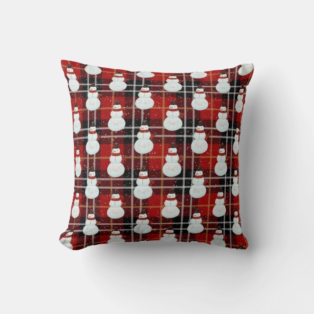 Coussin Snowman dans les flocons de neige Tartan Jeu d'ore (Recto)