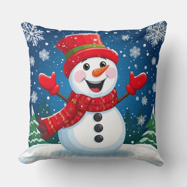 Coussin Snowman gai en rouge et Casquette (Recto)