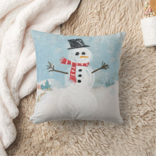 Coussin Snowman Scène Vacances Noël Plaid Mignonne Hiver