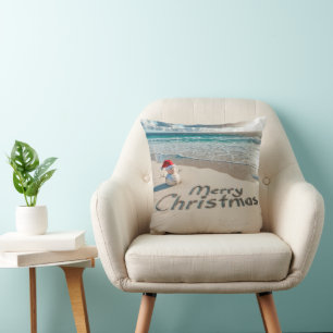 Coussin Snowman Tropical Sur Une Plage