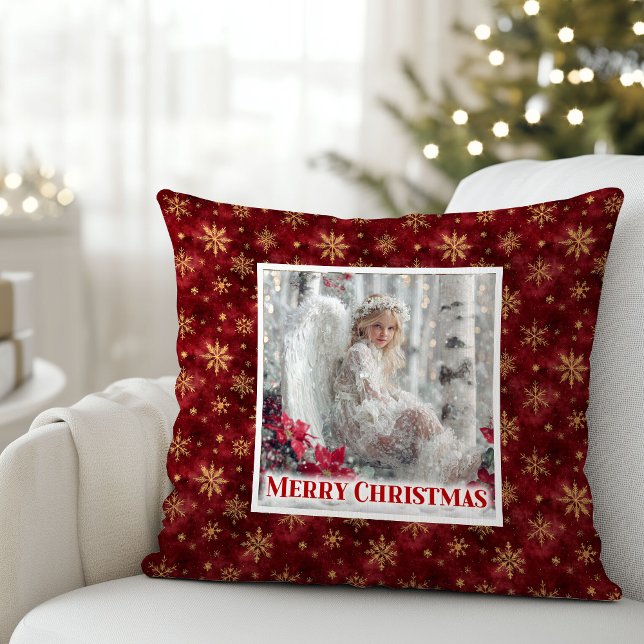 Coussin Snowy Angel Red Poinsettia Christmas Pillow Gift (Snowy Angel Red Poinsettia Christmas Pillow Gift)
