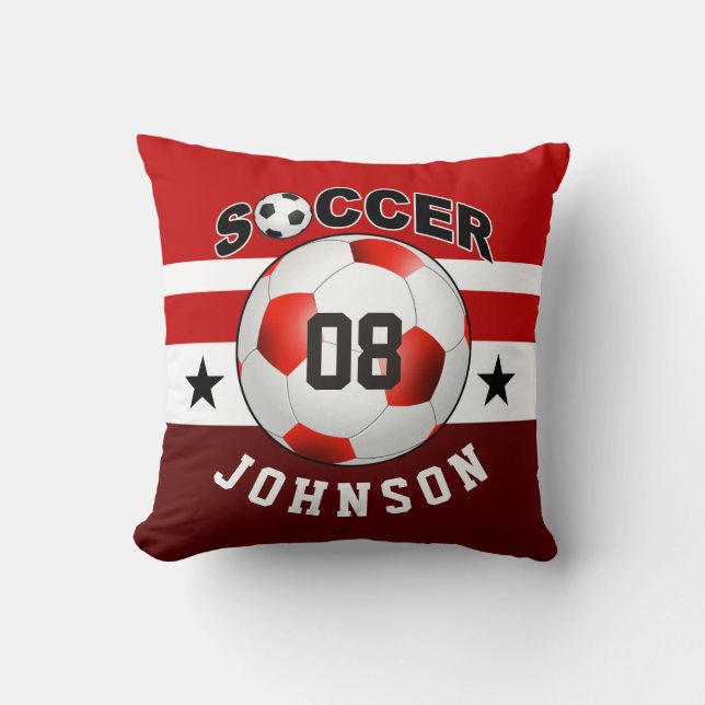 Coussin Soccer Sports Jersey Nom personnalisé Numéro| roug (Recto)
