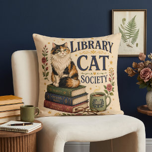Coussin Société de la chatte de bibliothèque Calico livres