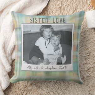 Coussin Sœur amour photo souvenir personnalisé pastel tart