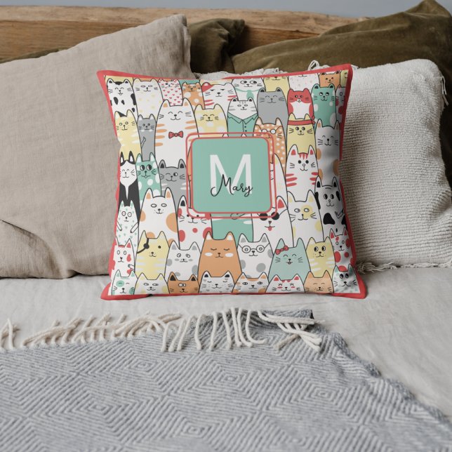 Coussin Soeur Anniversaire Chat Kitties Nom Monogramme (Créateur téléchargé)