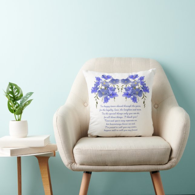 Coussin Soeur Cadeau, Fleurs Élégantes & Poème (Chaise)
