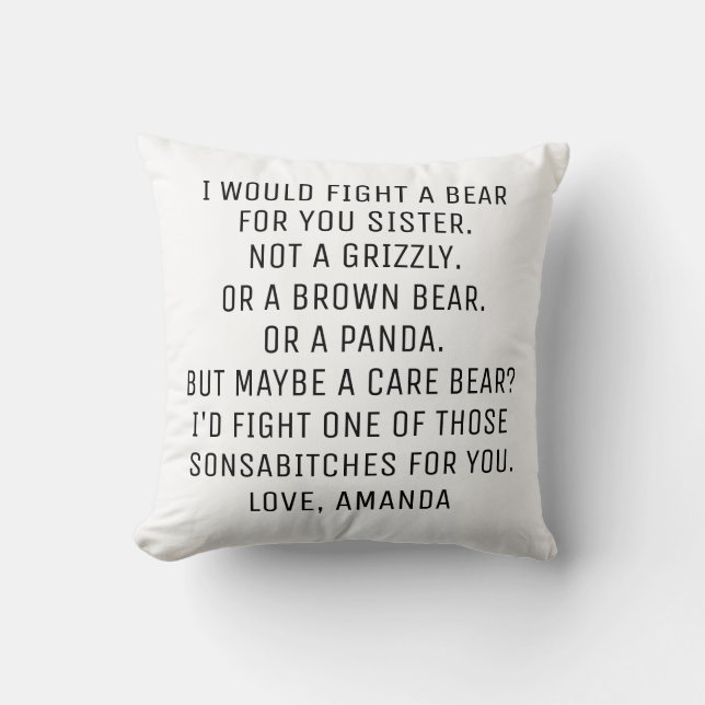 Coussin Soeur cadeaux, drôle de cadeau de soeur, soeur (Recto)